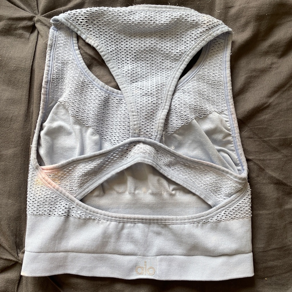 Alo Yoga Power Sports Bra in Sea Mist - Picture 3 of 8
